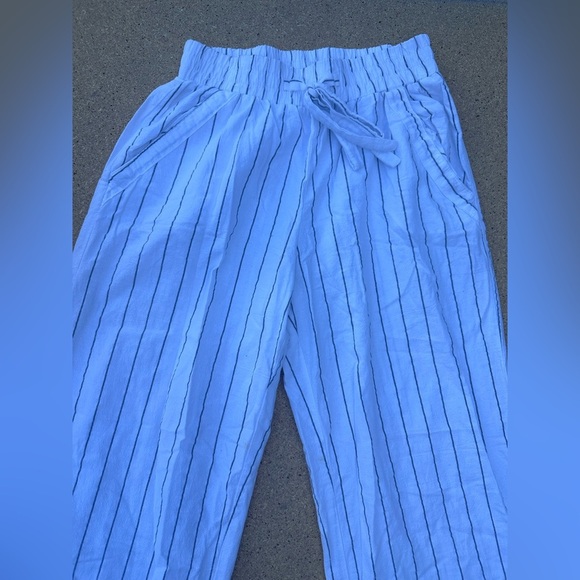 Sienna Sky White Pants with Black Stripes Bohemian Tie Front Size Medium - Picture 1 of 9